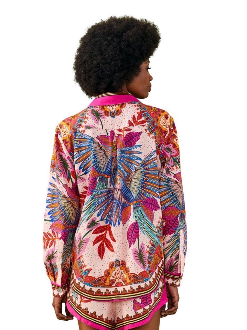 FARM Rio Pink Multicolor Parrot Print Button-Front Jacket - Picture 3 of 7